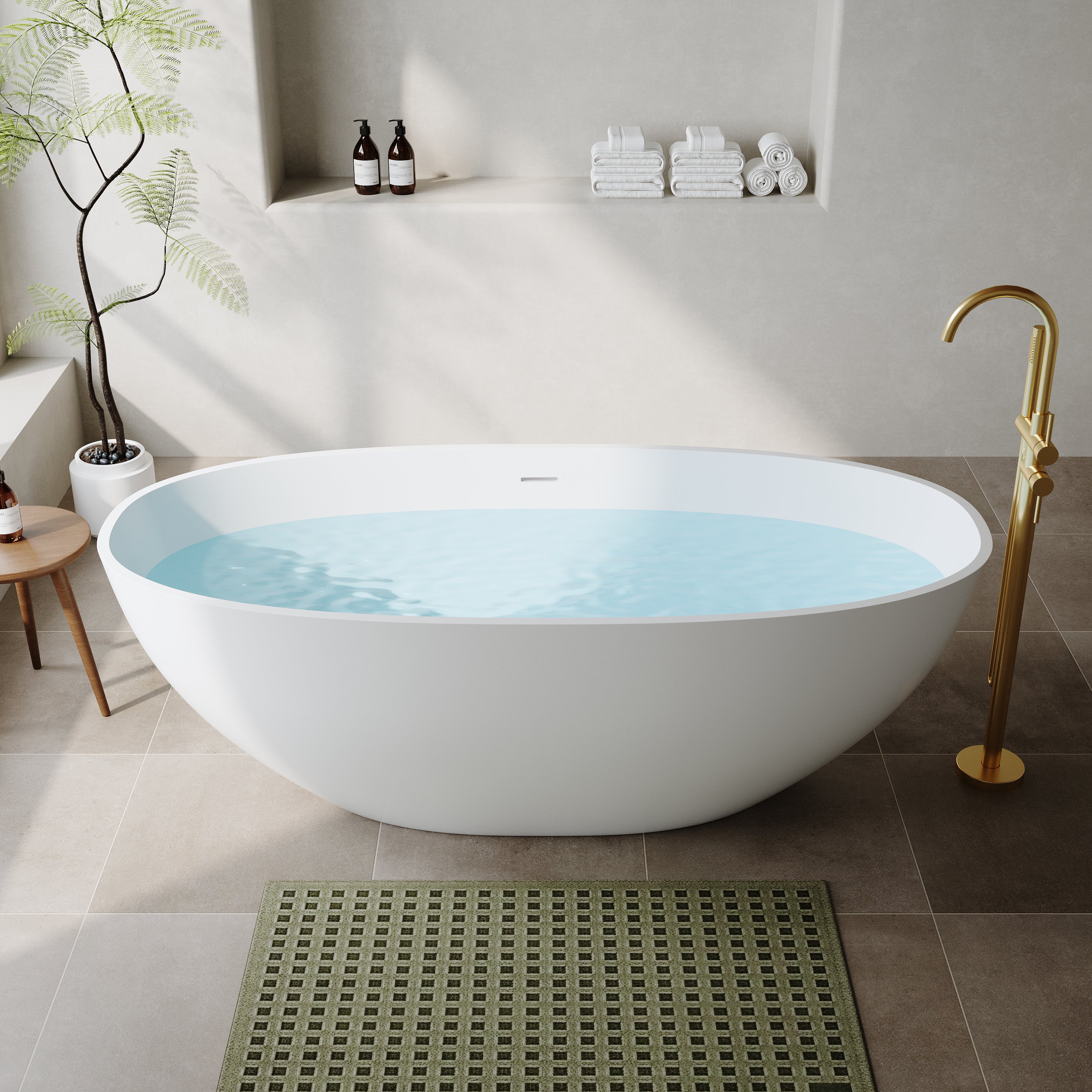 55"/61"/65" Stone Resin Solid Surface Flatbottom Free-Standing Bathtub
