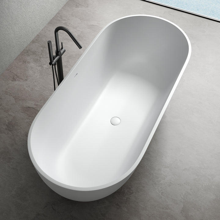 59" Solid Surface Stone Resin Stand Alone Freestanding Soaking Bathtub