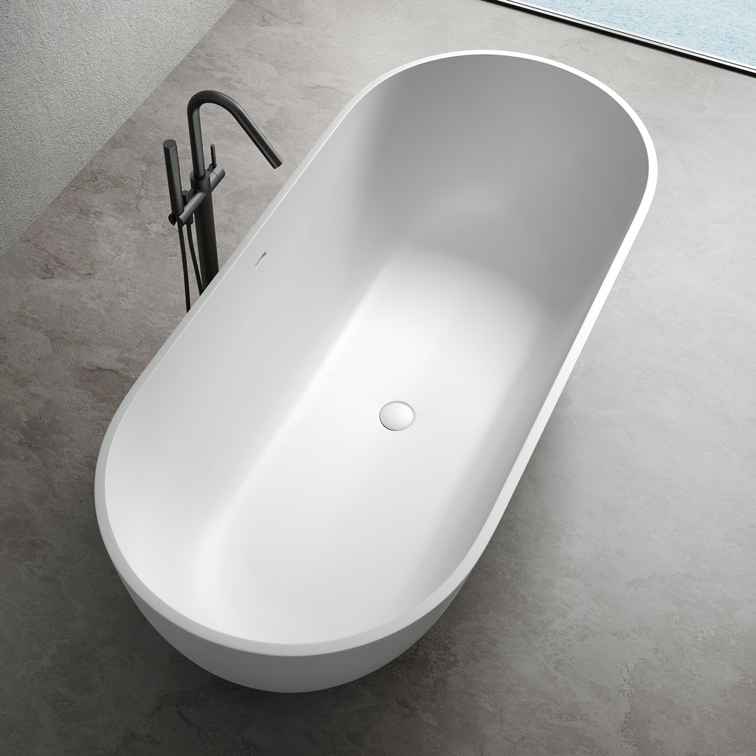 69" Solid Surface Stone Resin Stand Alone Freestanding Soaking Bathtub
