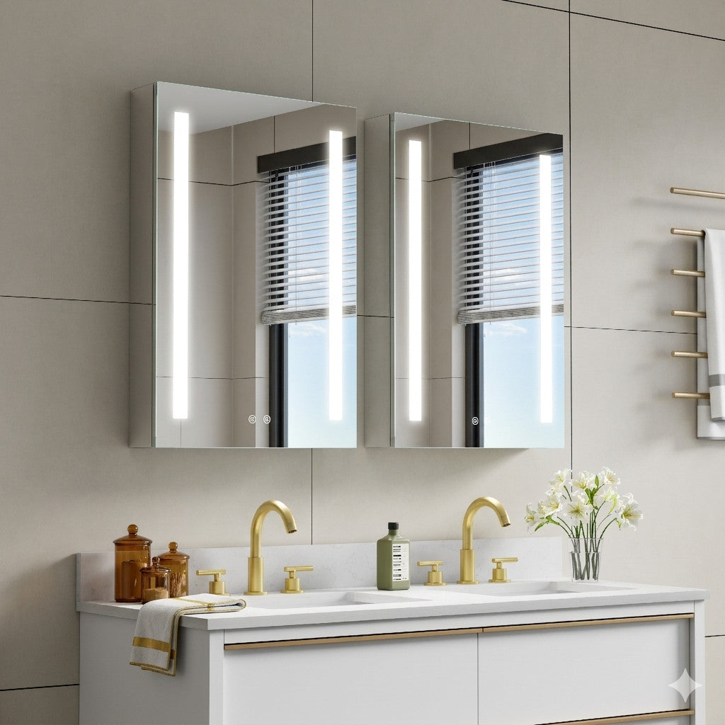 2-Pack 24 in. x 30 in. LED Lighted Surface/Recessed Mount Mirror Medicine Cabinet, Left Hinge+Right Hinge