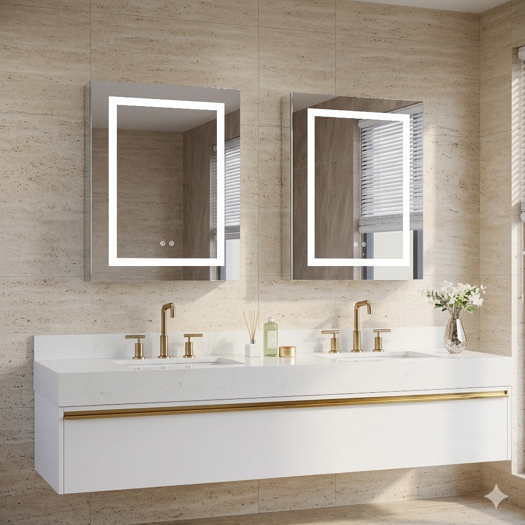 2-Pack 24 in. x 30 in. LED Lighted Surface/Recessed Mount Silver Mirrored Medicine Cabinet with Anti-Fog, Left Hinge+Right Hinge