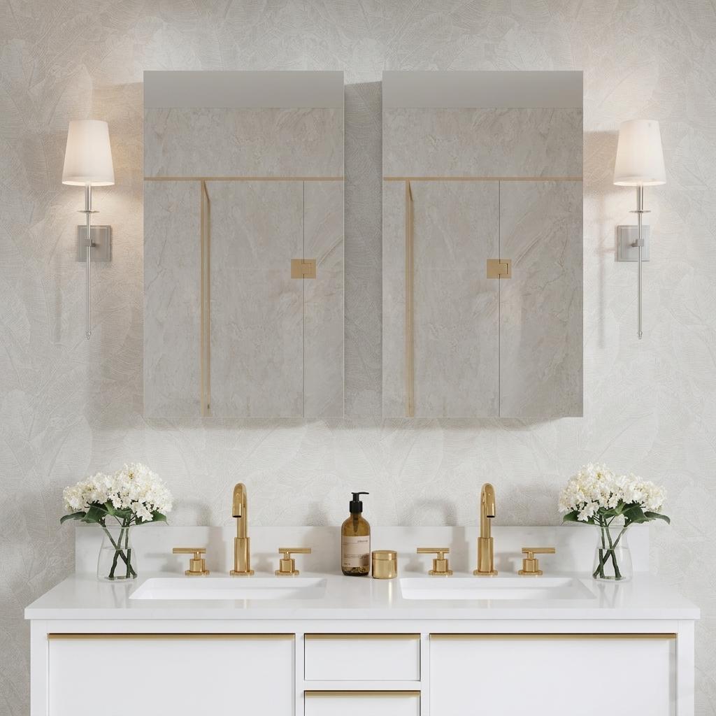 2-Pack 20 in.×30 in. Copper-Free Tri-Views Mirror Cabinet with Adjustable Shelves and Left/Right Swing Door