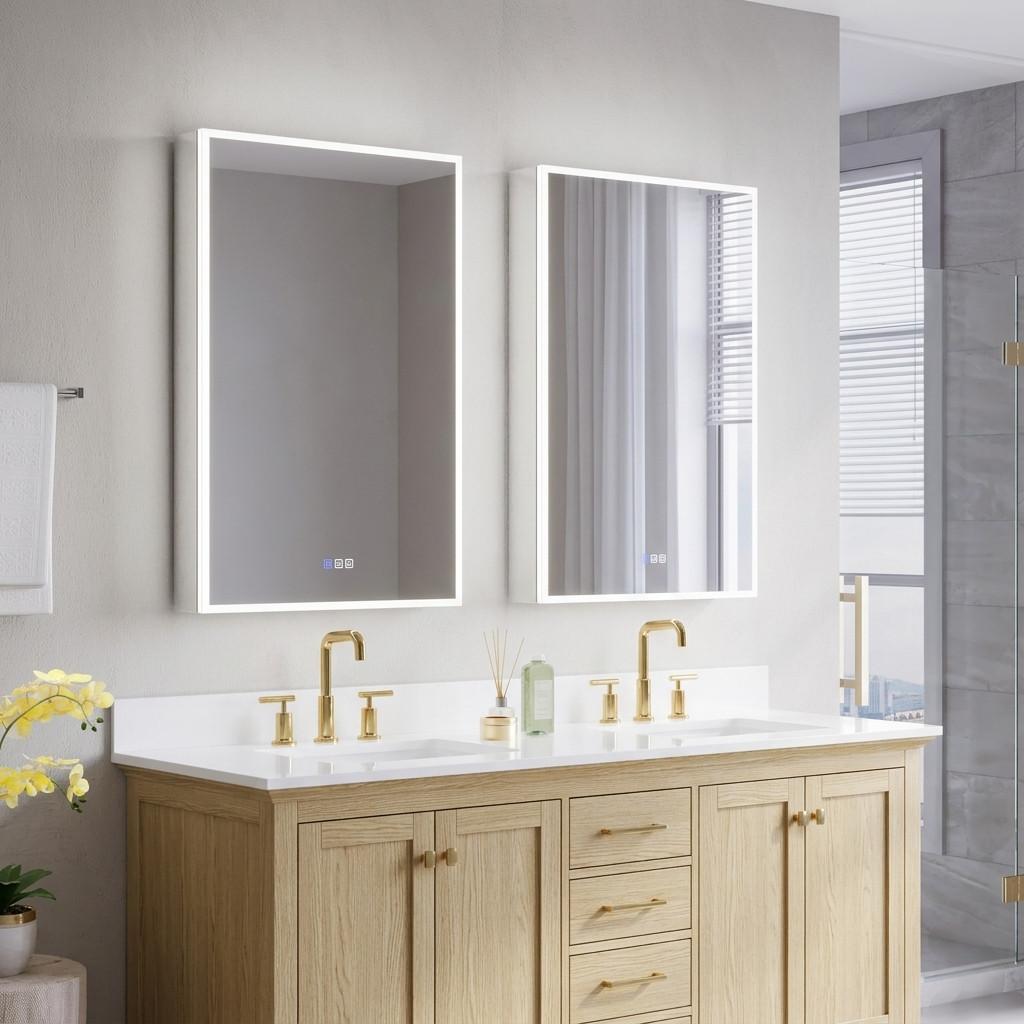 2-Pack 24 in. x 36 in. Recessed/Surface Mount LED Medicine Cabinet with 3X Magnifier Glass Mirror, Left Hinge+Right Hinge