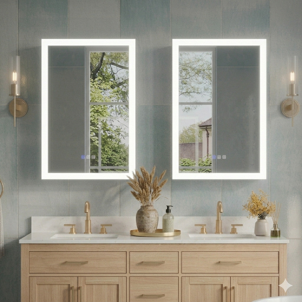 2-Pack 24 x 32 Inch LED Lighted Medicine Cabinet with Mirror, Anti-fog, 3X Magnifier, Surface or Recess Mount, Left/Right Hinge