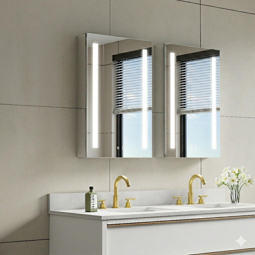 2-Pack 20 in. x 30 in. LED Lighted Surface/Recessed Mount Mirror Medicine Cabinet, Left Hinge+Right Hinge