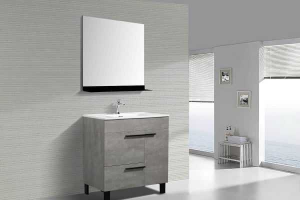 Cement Gray & White Freestanding Bathroom Vanity with Faux Marble Integrated Top & Sink