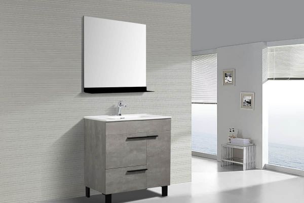 24" Cement Gray & White Freestanding Bathroom Vanity with Faux Marble Integrated Top & Sink