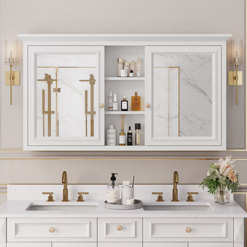 55 in. W x 30 in. H Rectangular White Solid Wood Surface-Mount Medicine Cabinet with Mirror