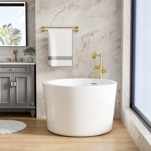 41 in. x 41 in. Acrylic Round Freestanding Soaking Bathtub with Groove Overflow and Pop-up Drainer