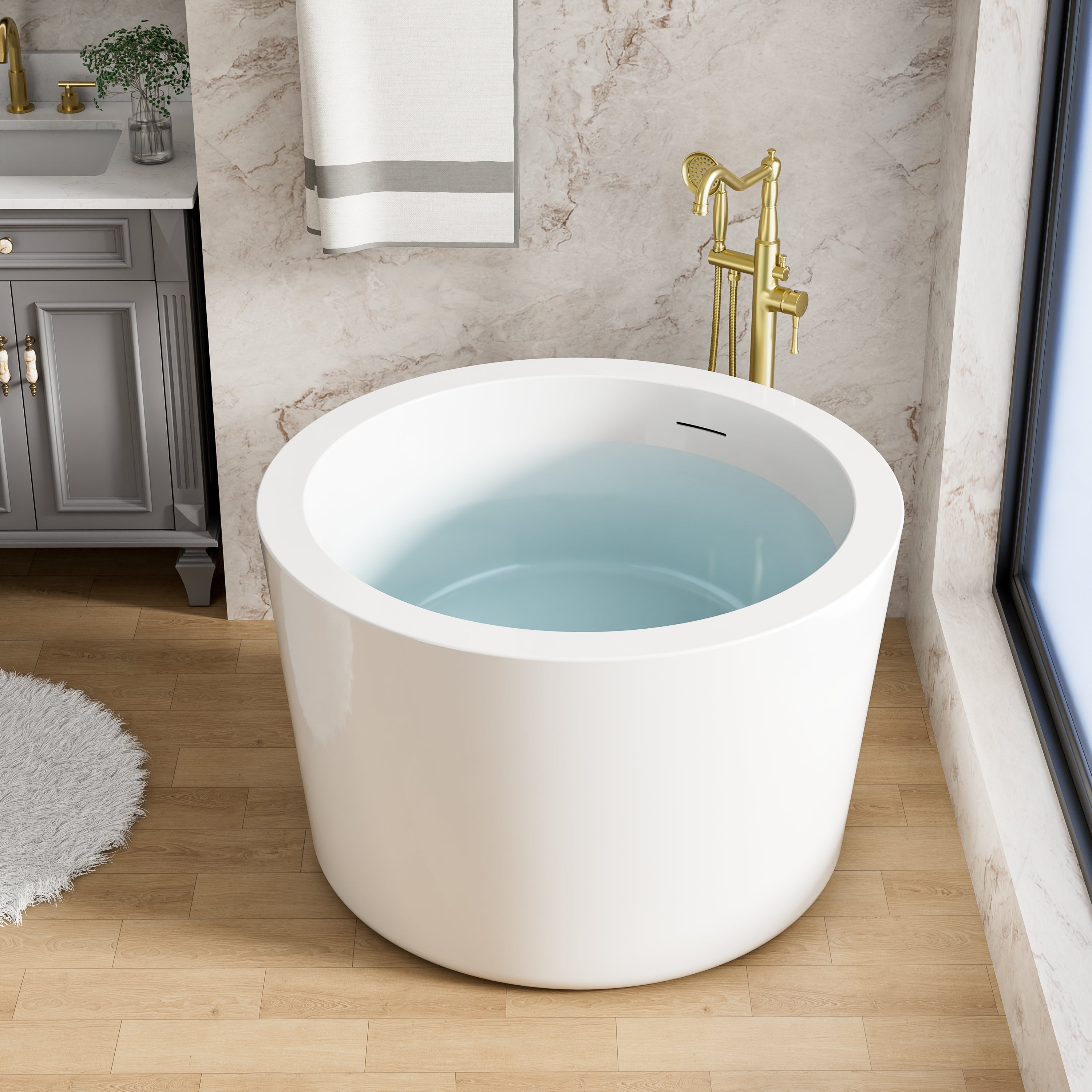 41 in. x 41 in. Acrylic Round Freestanding Soaking Bathtub with Groove Overflow and Pop-up Drainer