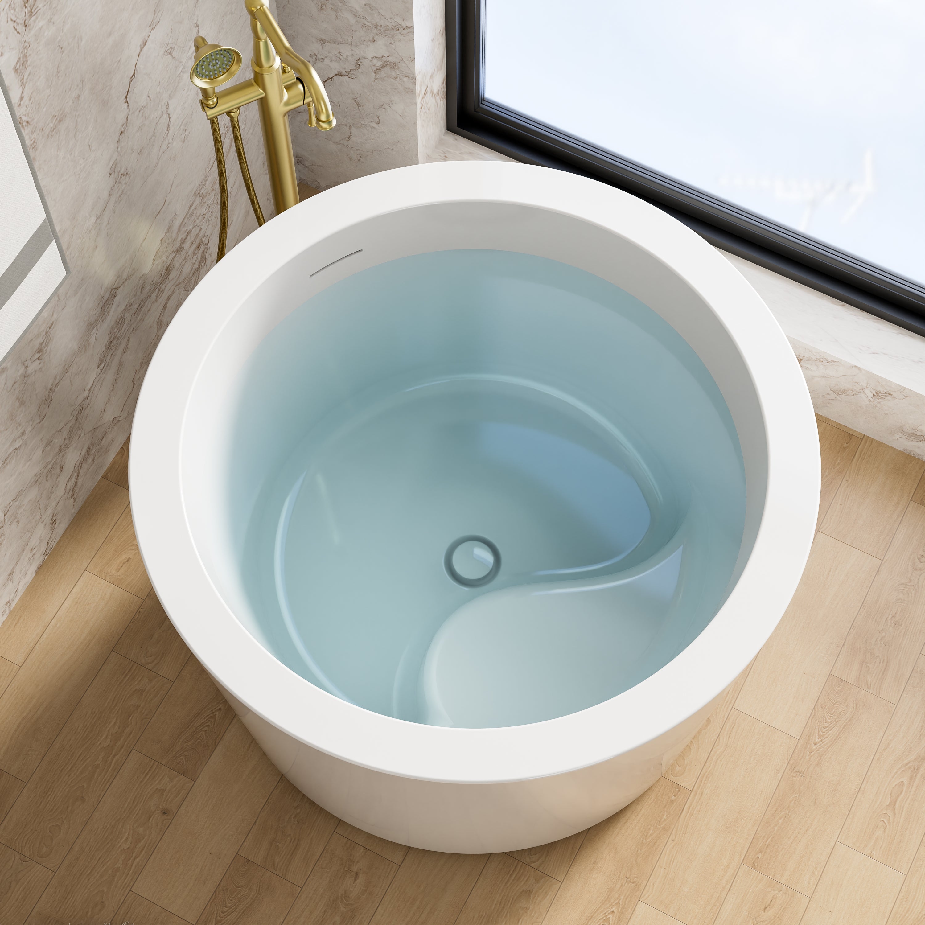 41 in. x 41 in. Acrylic Round Freestanding Soaking Bathtub with Groove Overflow and Pop-up Drainer