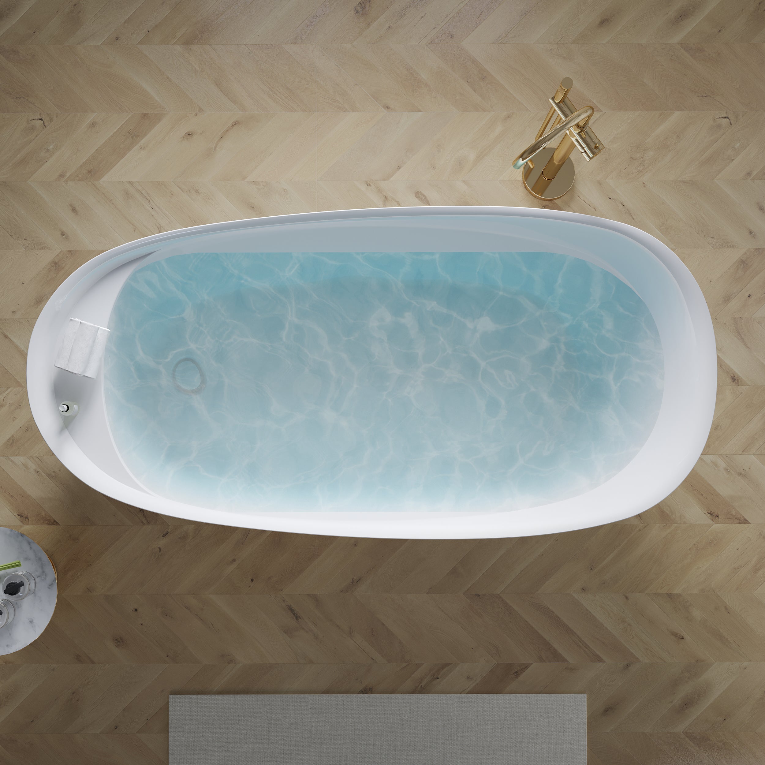 69" Freestanding Glossy White Acrylic Bathtub with Slotted Overflow and Drainer