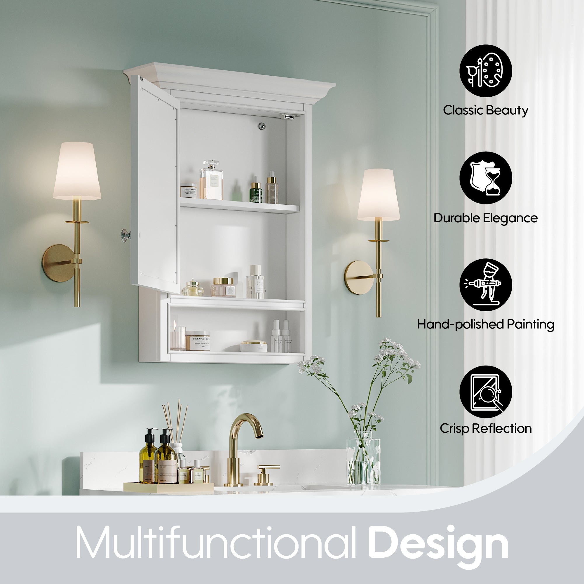 24-In W x 32-In H Surface-Mount Wood Medicine Cabinet with Mirror for Bathroom