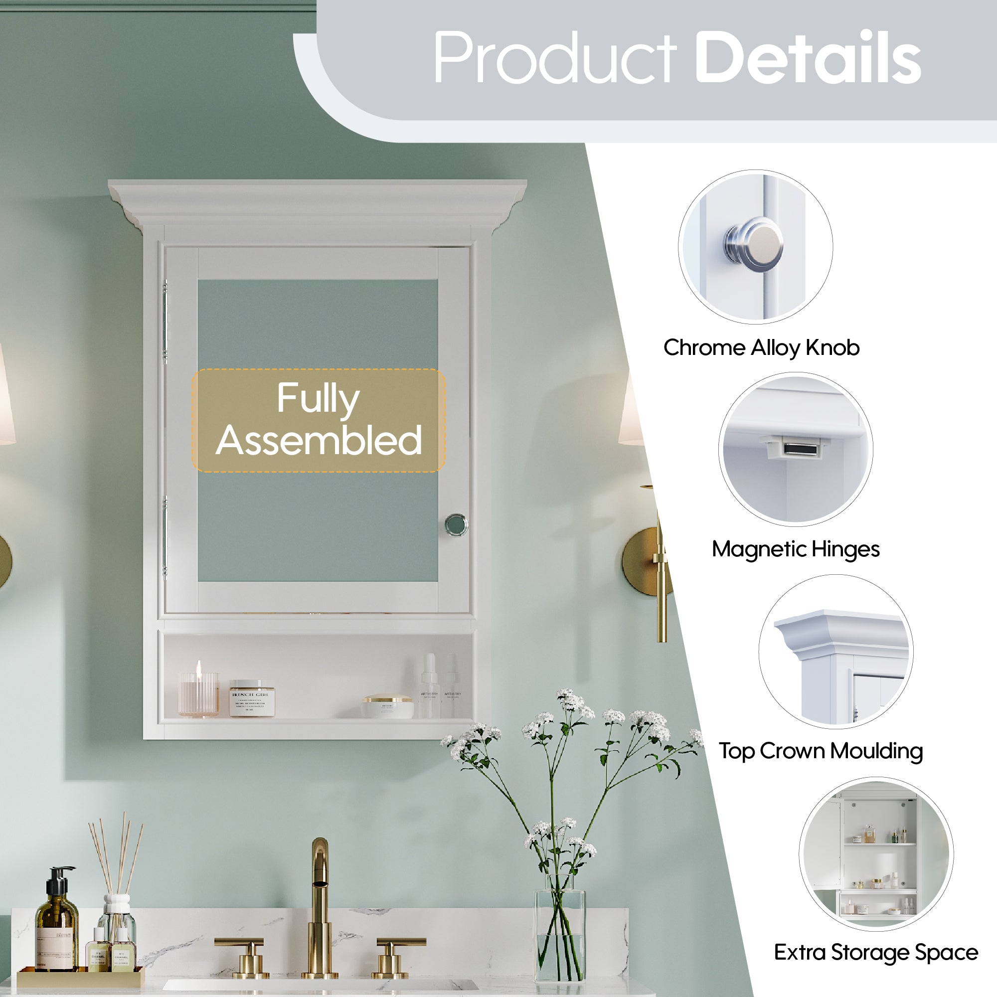 24-In W x 32-In H Surface-Mount Wood Medicine Cabinet with Mirror for Bathroom