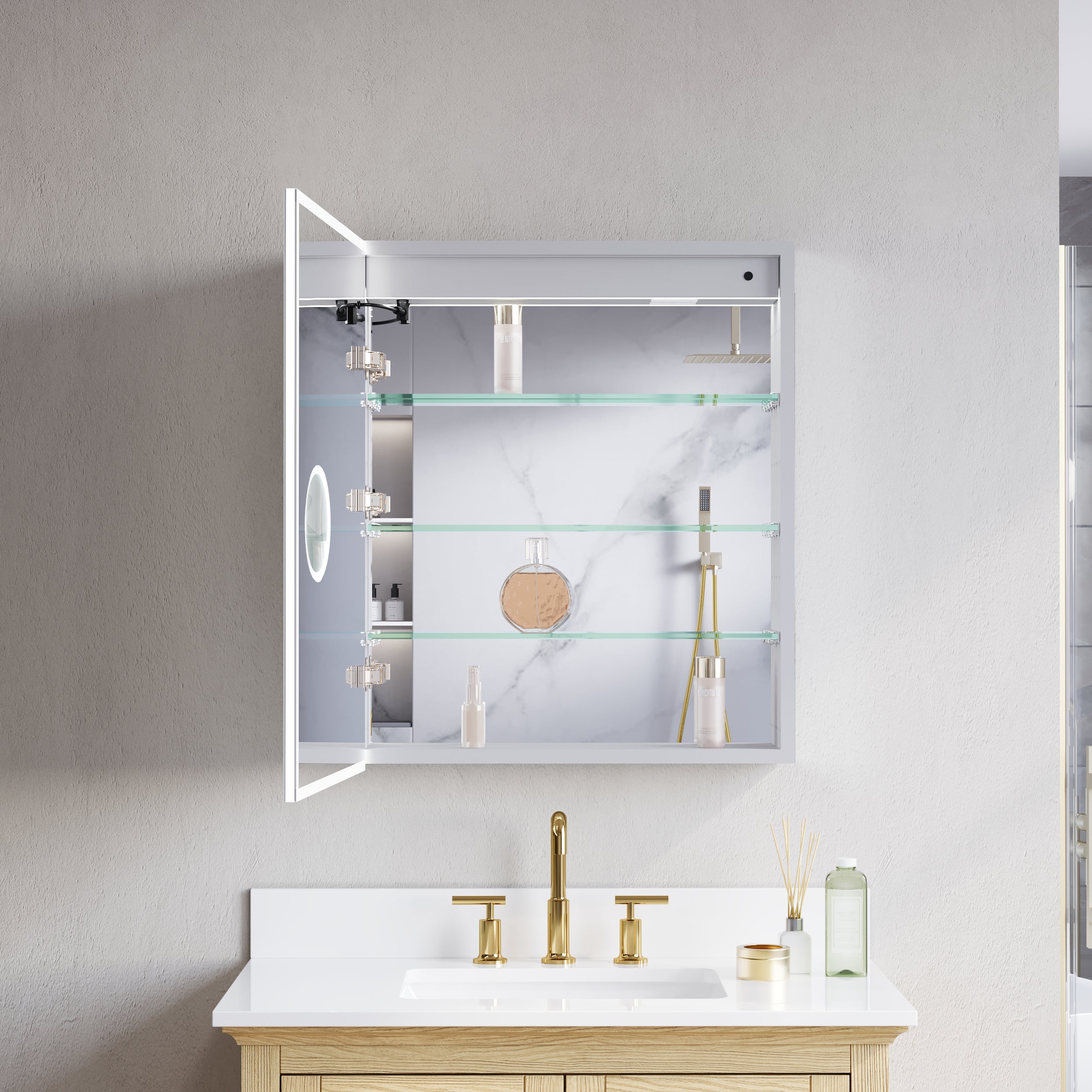 24 in. x 30 in. Upgraded Recessed/Surface Mount Left LED Medicine Cabinet with 3X Magnifier Glass Mirror