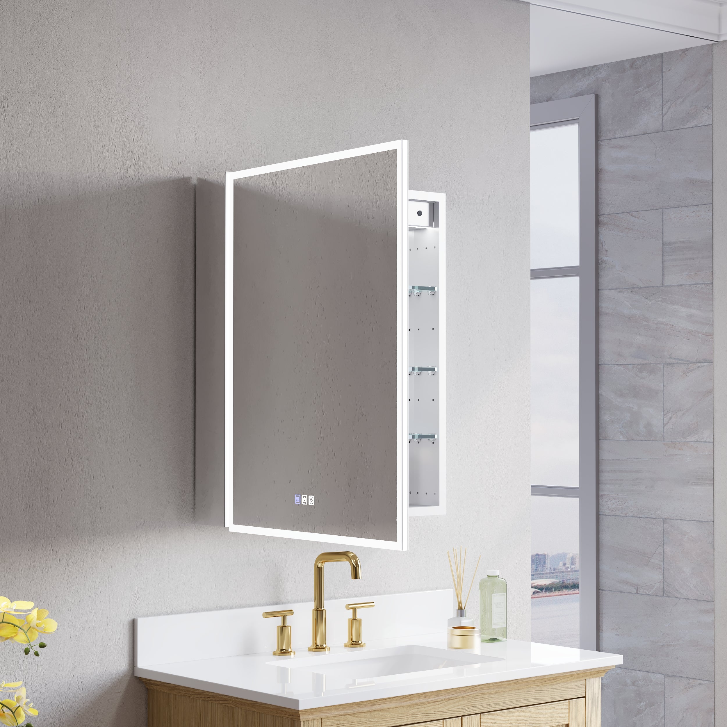 24 in. x 30 in. Upgraded Recessed/Surface Mount Left LED Medicine Cabinet with 3X Magnifier Glass Mirror