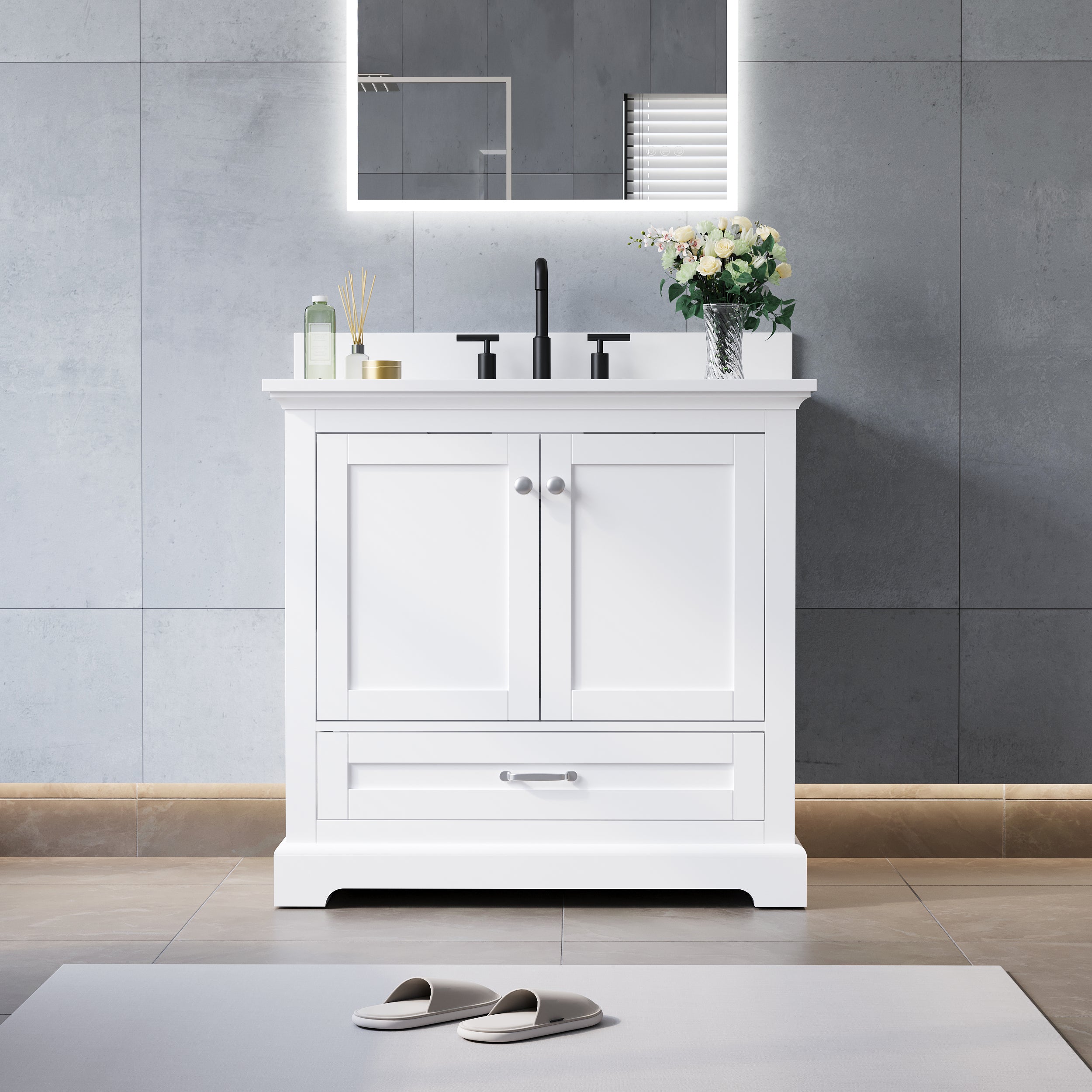 36 Inch Bathroom Vanity with cUPC Basin, Undermount Vanity Sink Cabinet with 2 Doors and 1 Drawer, White