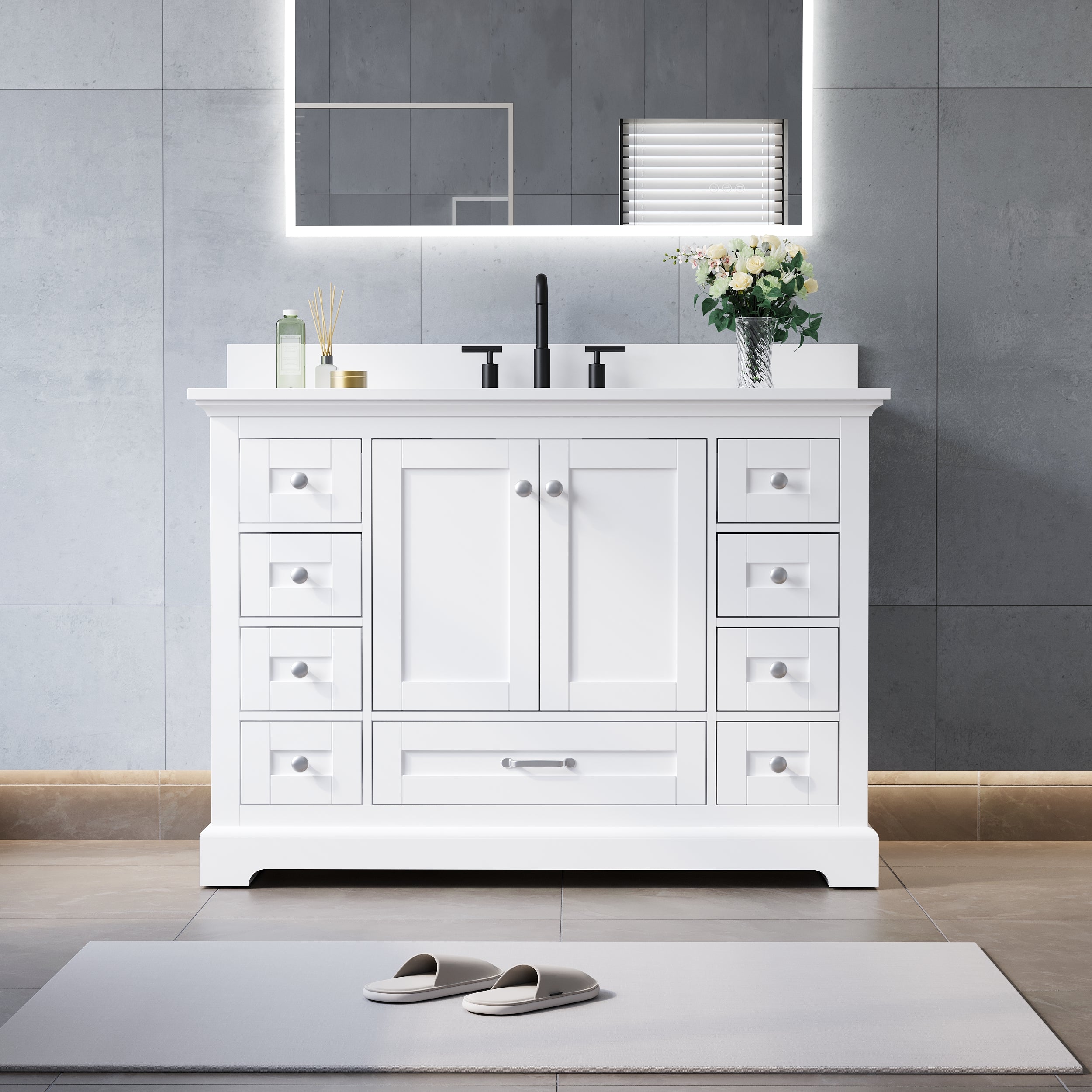 48 Inch Bathroom Vanity with cUPC Basin, Undermount Vanity Sink Cabinet with 2 Doors and 9 Drawers, White