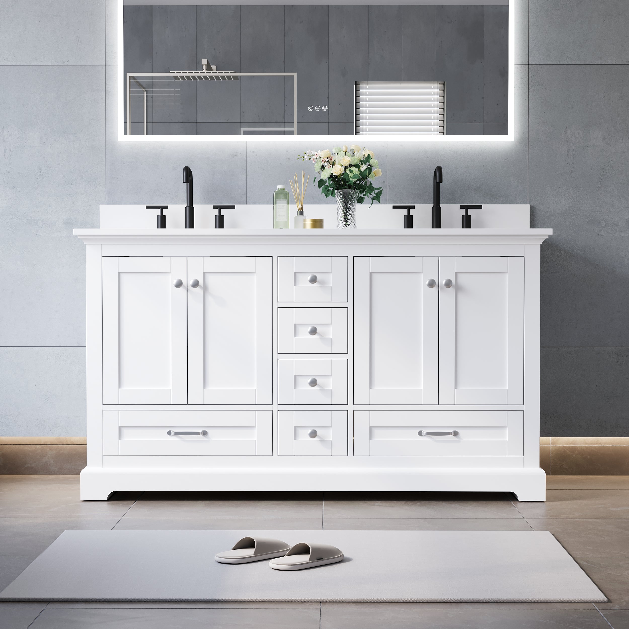 60 Inch Bathroom Vanity with cUPC Basin, Undermount Vanity Sink Cabinet with 4 Doors and 6 Drawers, White