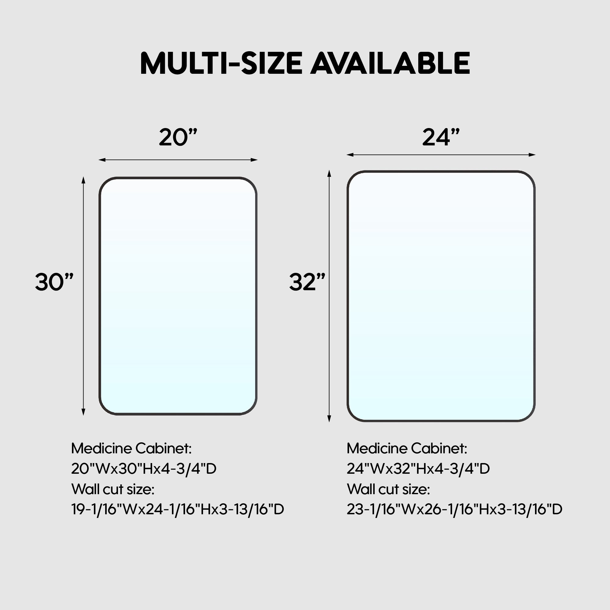 20 in. × 30 in. Black Aluminum Medicine Cabinet Tempered Glass Shelves Explosion Proof Recessed or Wall Mount