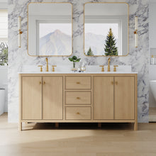 72 Inch Solid Wood Oak Bathroom Vanity with White Quartz Countertop & Sink – 3 Dovetail Soft-Close Drawers