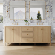 80 Inch Solid Wood Oak Bathroom Vanity with White Quartz Countertop & Sink – 3 Dovetail Soft-Close Drawers