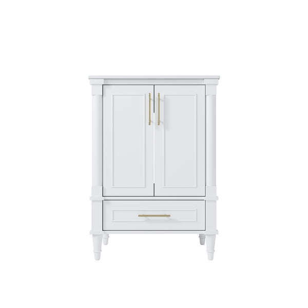 24 inch Bathroom Vanity with Single Sink, Solid Wooden Freestanding Bathroom Cabinet with Soft-Closing Doors