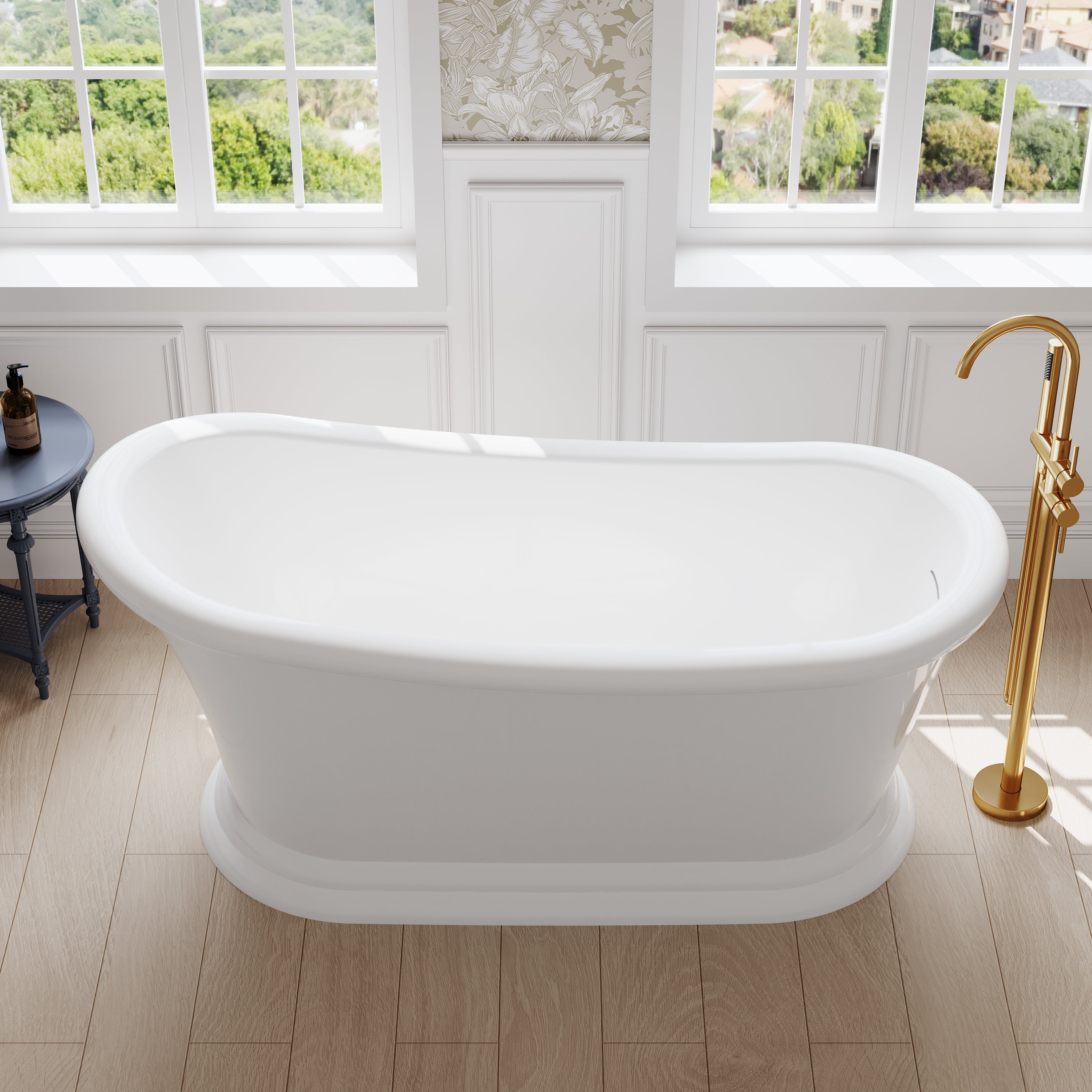 67" Acrylic Modern Freestanding Soaking Bathtub, Overflow and Drain Included