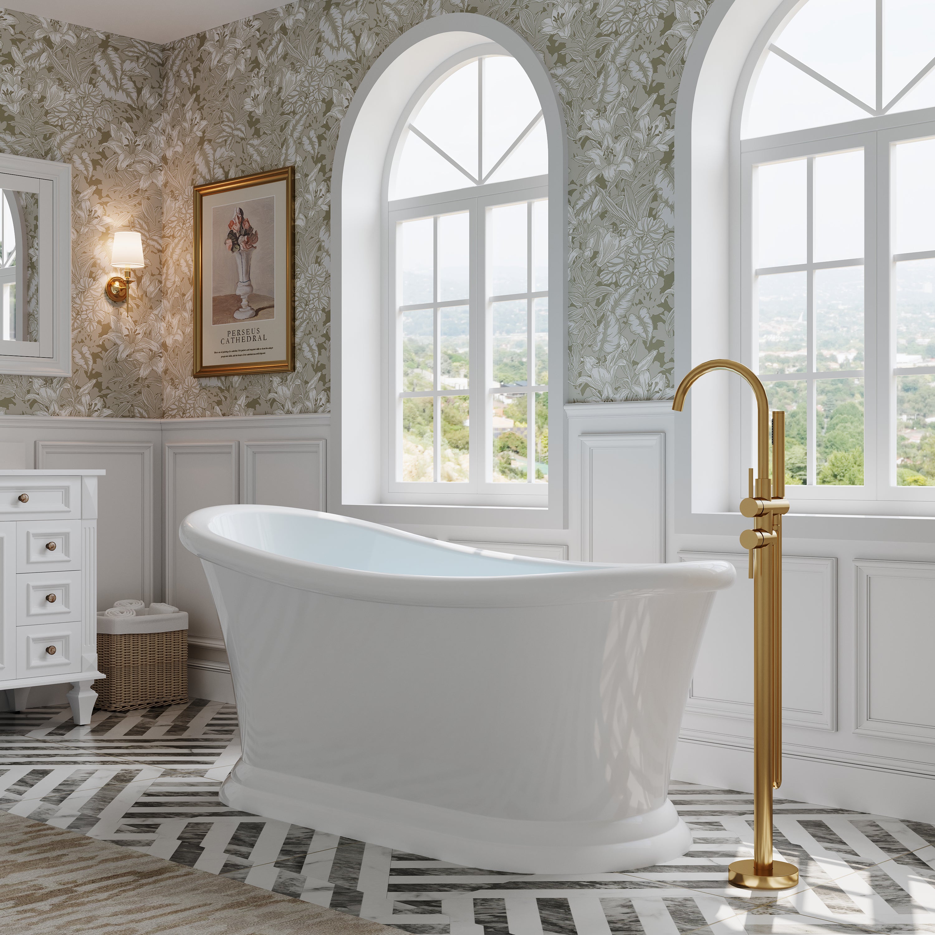 67" Acrylic Modern Freestanding Soaking Bathtub, Overflow and Drain Included