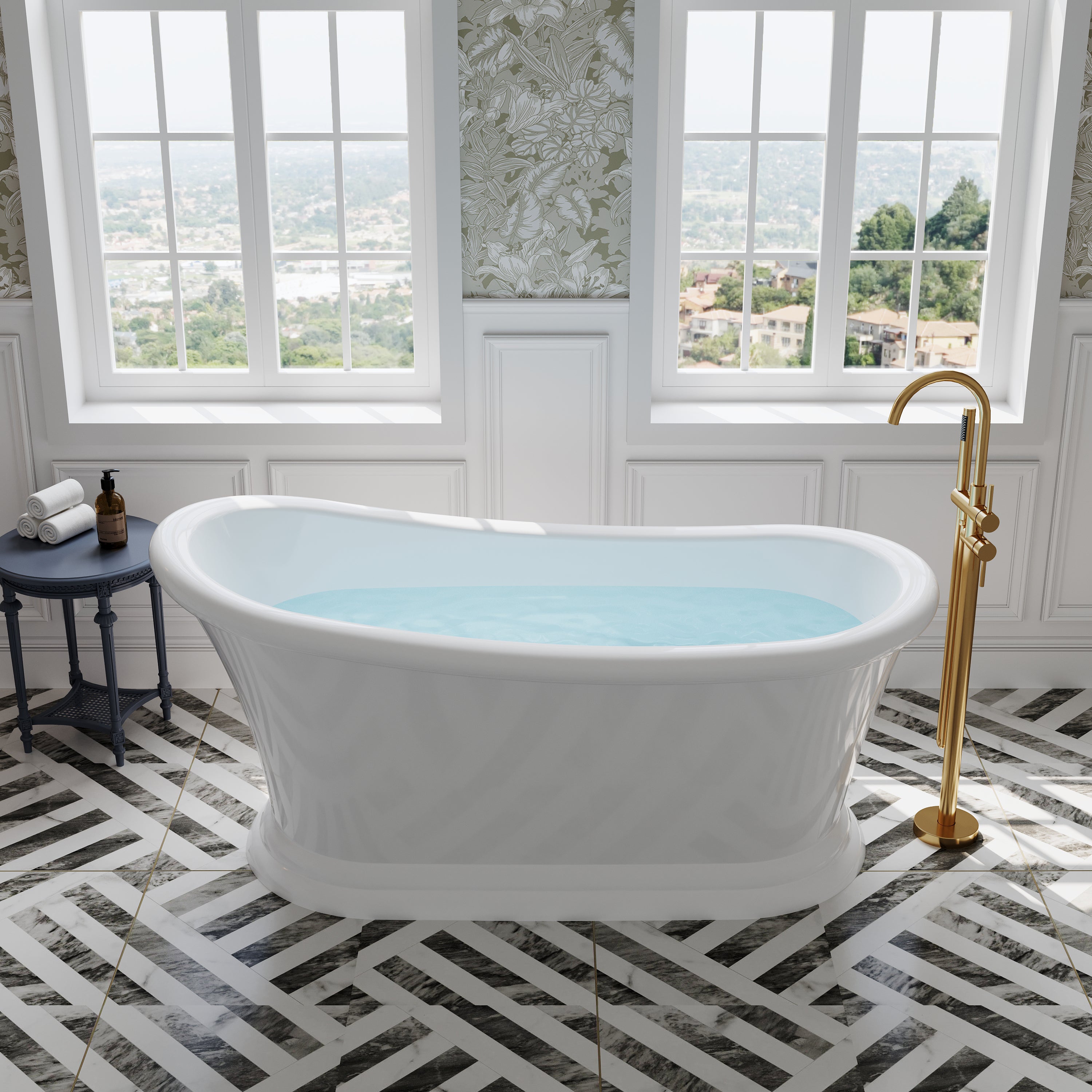 67" Acrylic Modern Freestanding Soaking Bathtub, Overflow and Drain Included