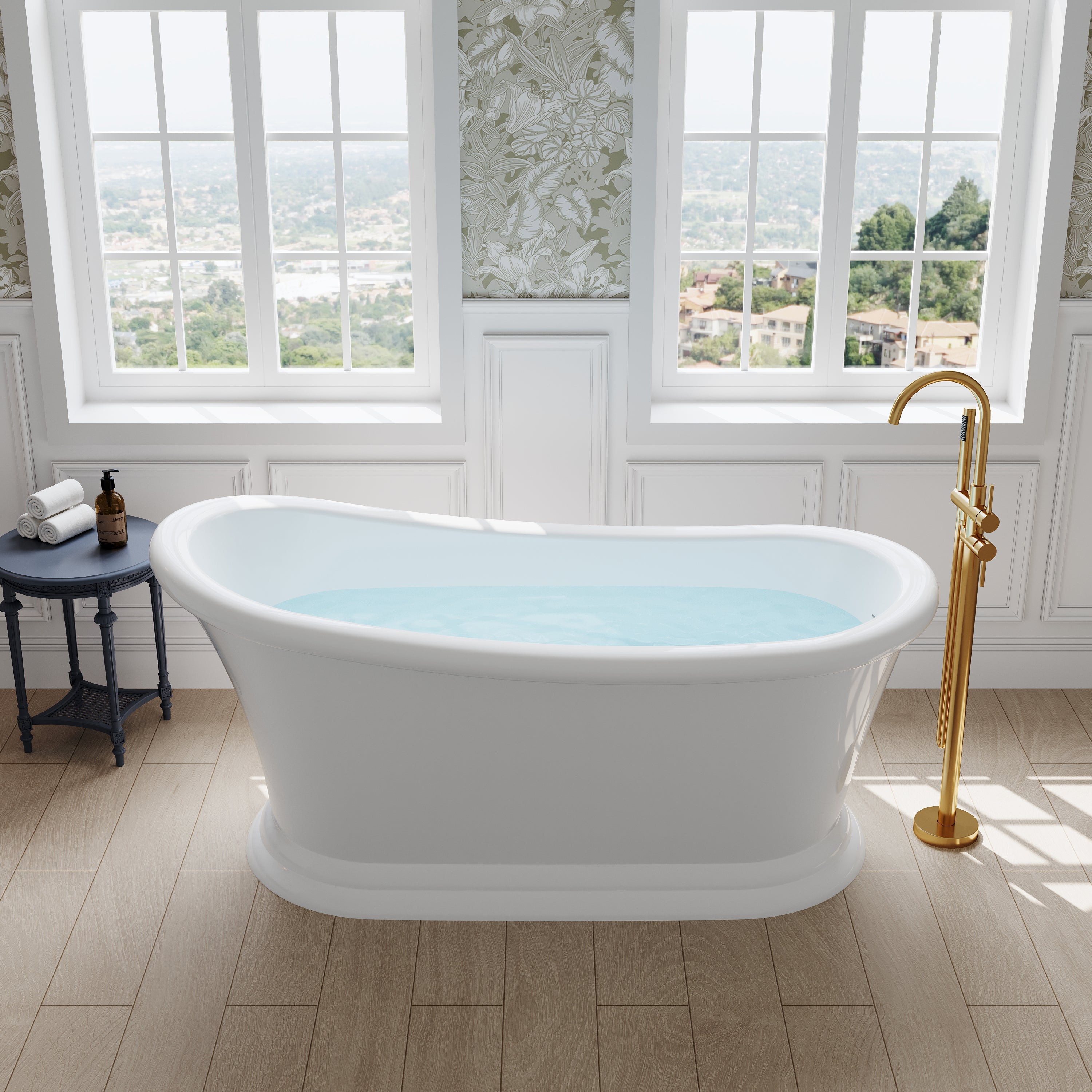 67" Acrylic Modern Freestanding Soaking Bathtub, Overflow and Drain Included