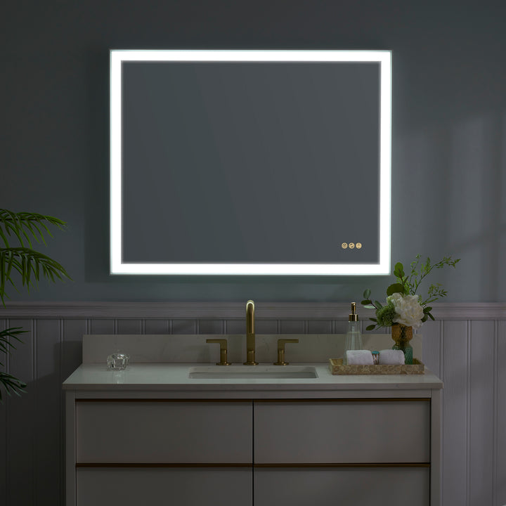 40 in. W x 32 in. H Rectangular Aluminum Framed LED Wall Mount Anti-Fog Modern Decorative Bathroom Vanity Mirror in White