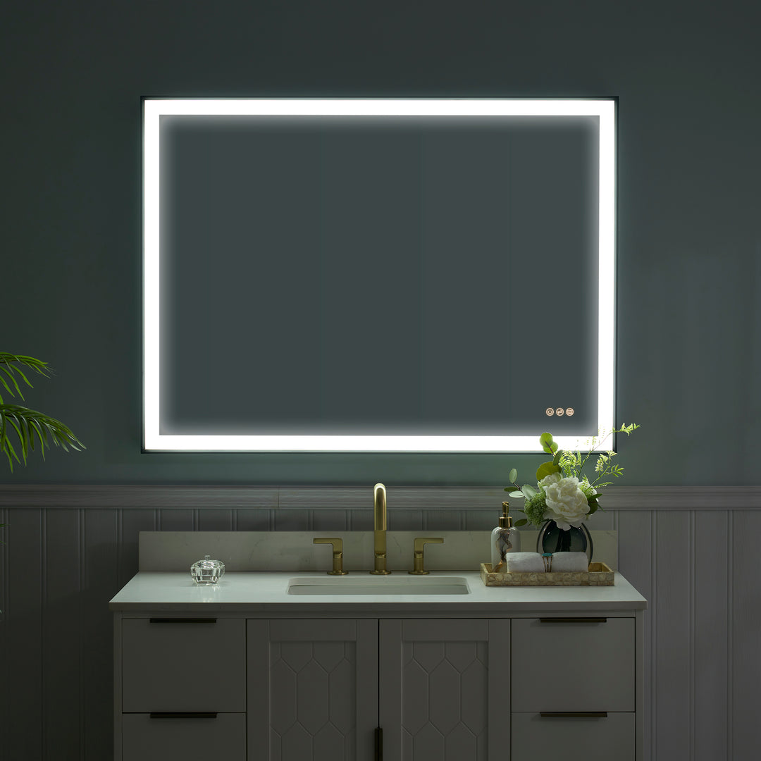 48 in. W x 36 in. H Rectangular Aluminum Framed LED Wall Mount Anti-Fog Modern Decorative Bathroom Vanity Mirror in Matte Black