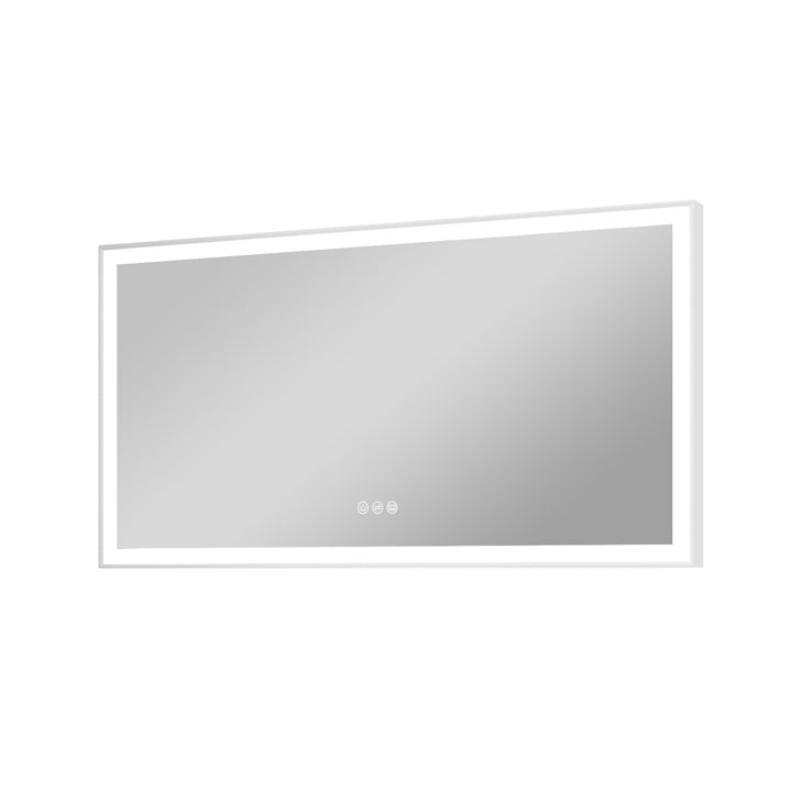 55 in. W x 30 in. H Rectangular Aluminum Framed LED Wall Mount Anti-Fog Modern Decorative Bathroom Vanity Mirror in White