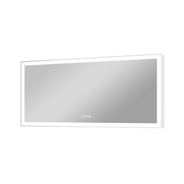 60 in. W x 28 in. H Rectangular Aluminum Framed LED Wall Mount Anti-Fog Modern Decorative Bathroom Vanity Mirror in White