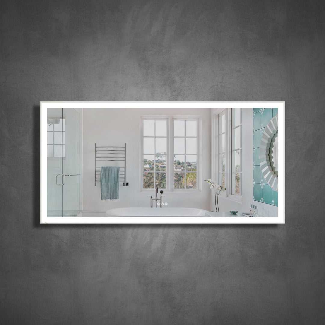 72 in. W x 36 in. H Rectangular Aluminum Framed LED Wall Mount Anti-Fog Modern Decorative Bathroom Vanity Mirror in White