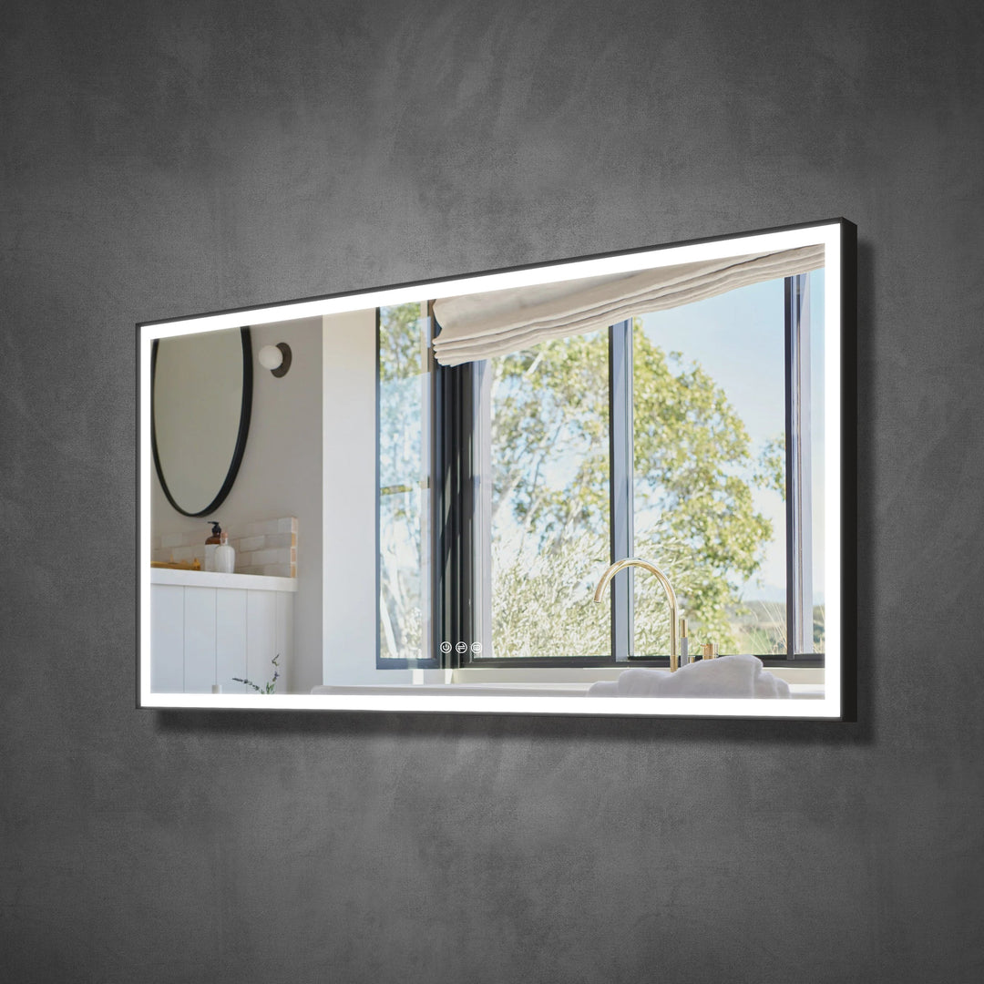 84 in. W x 42 in. H Rectangular Aluminum Framed LED Wall Mount Anti-Fog Modern Decorative Bathroom Vanity Mirror in Matte Black