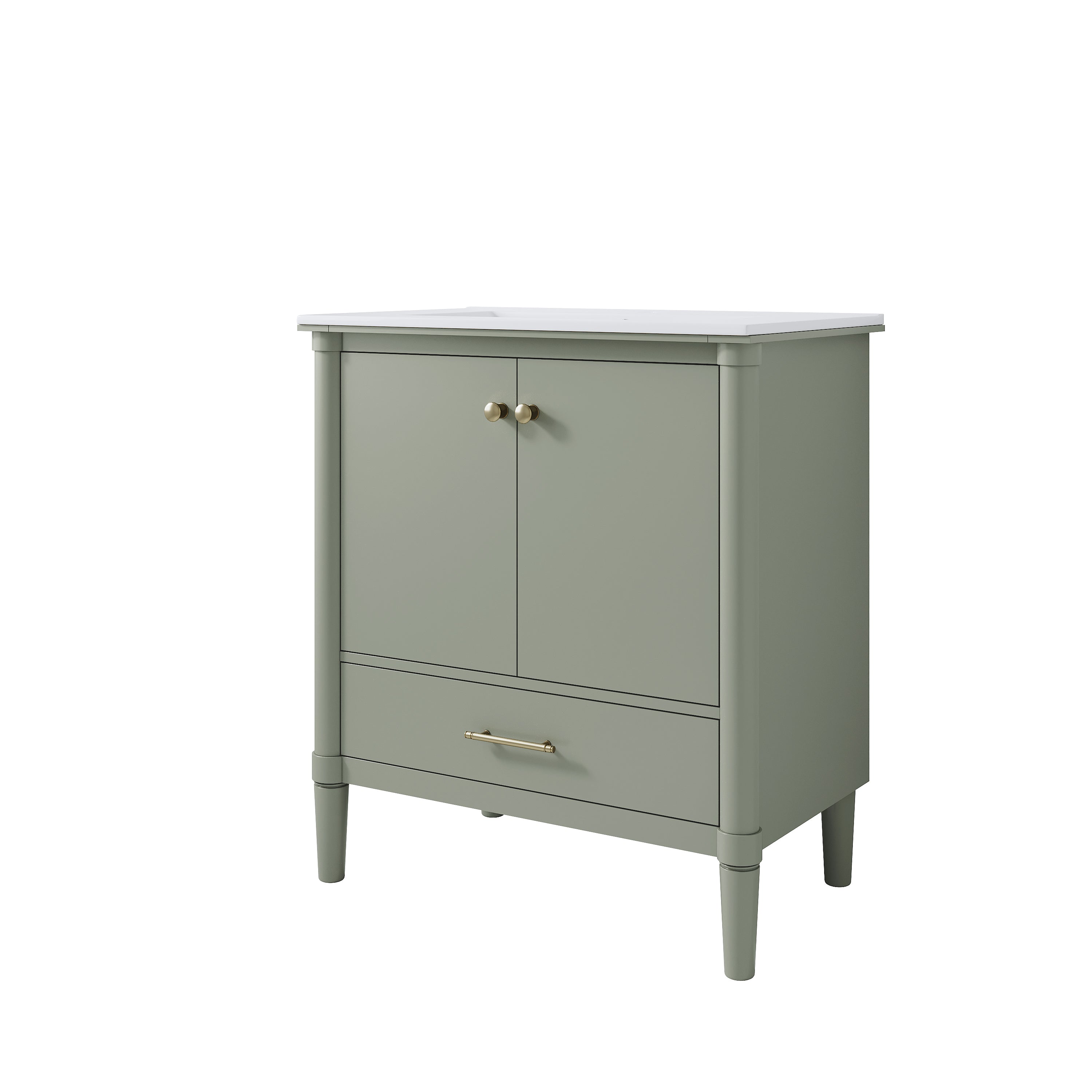 30 inch Solid Wood Freestanding Bathroom Vanity with Single Sink and Soft-Closing Doors, Green