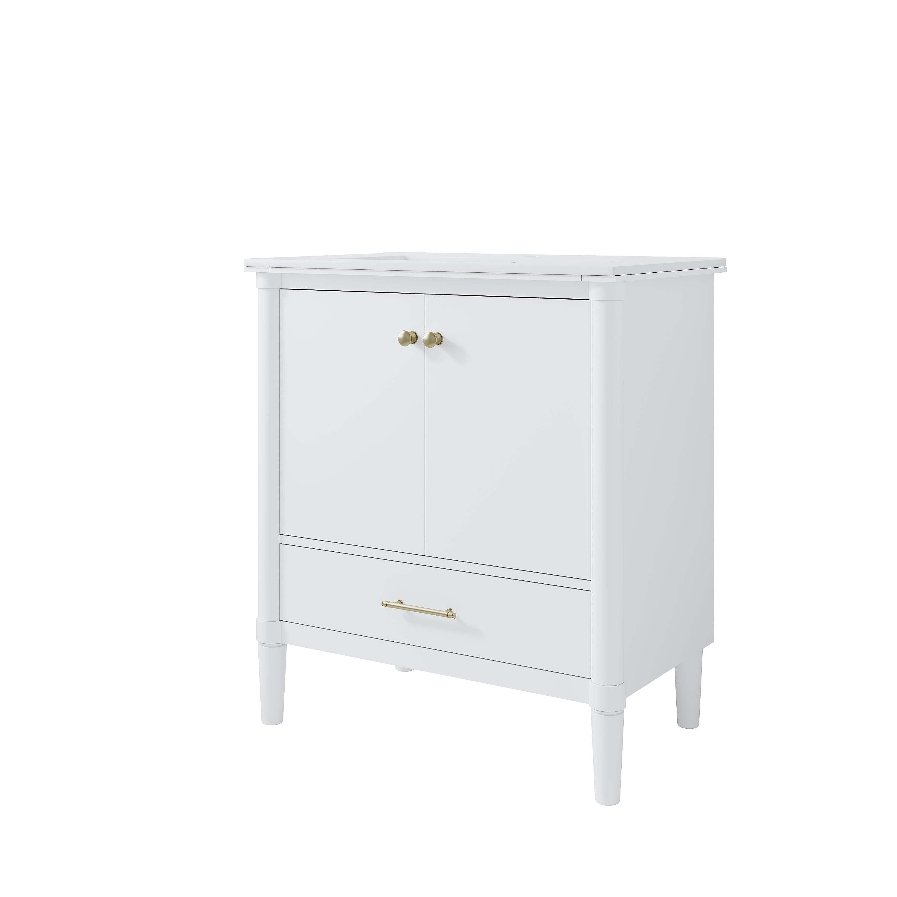 30 inch Solid Wood Freestanding Bathroom Vanity with Single Sink and Soft-Closing Doors, White
