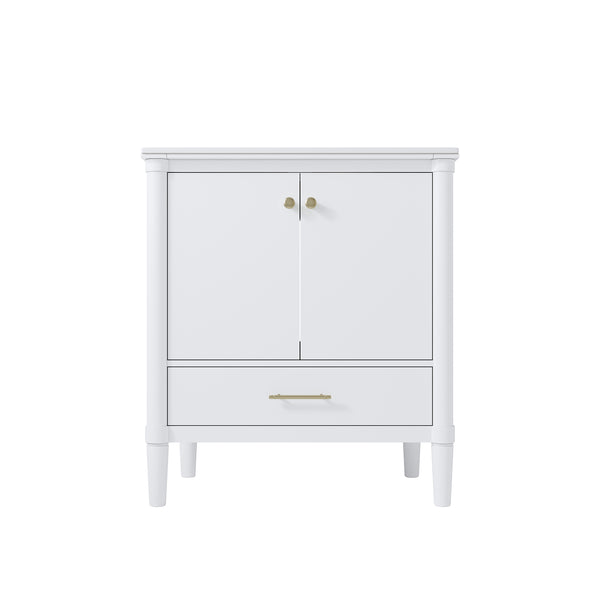 30 inch Solid Wood Freestanding Bathroom Vanity with Single Sink and Soft-Closing Doors, White