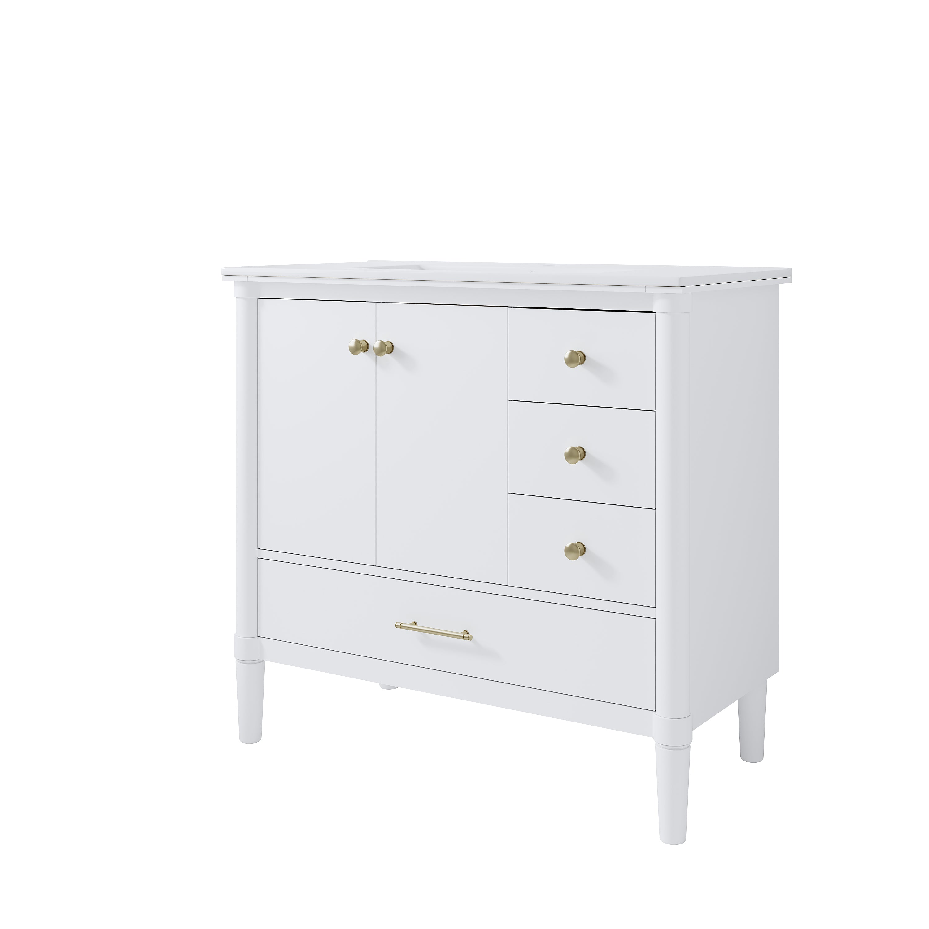 36 inch Solid Wood Freestanding Bathroom Vanity with Single Sink and Soft-Closing Doors, White