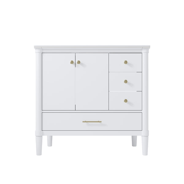 36 inch Solid Wood Freestanding Bathroom Vanity with Single Sink and Soft-Closing Doors, White