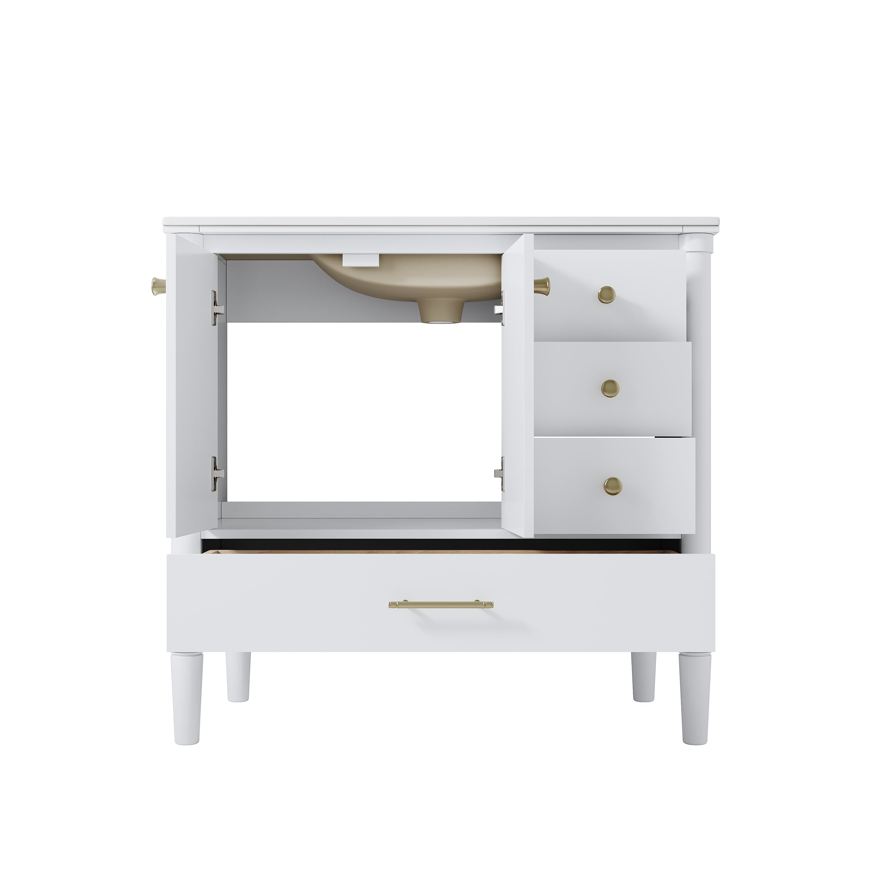 36 inch Solid Wood Freestanding Bathroom Vanity with Single Sink and Soft-Closing Doors, White