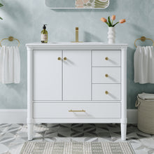 36 inch Solid Wood Freestanding Bathroom Vanity with Single Sink and Soft-Closing Doors, White