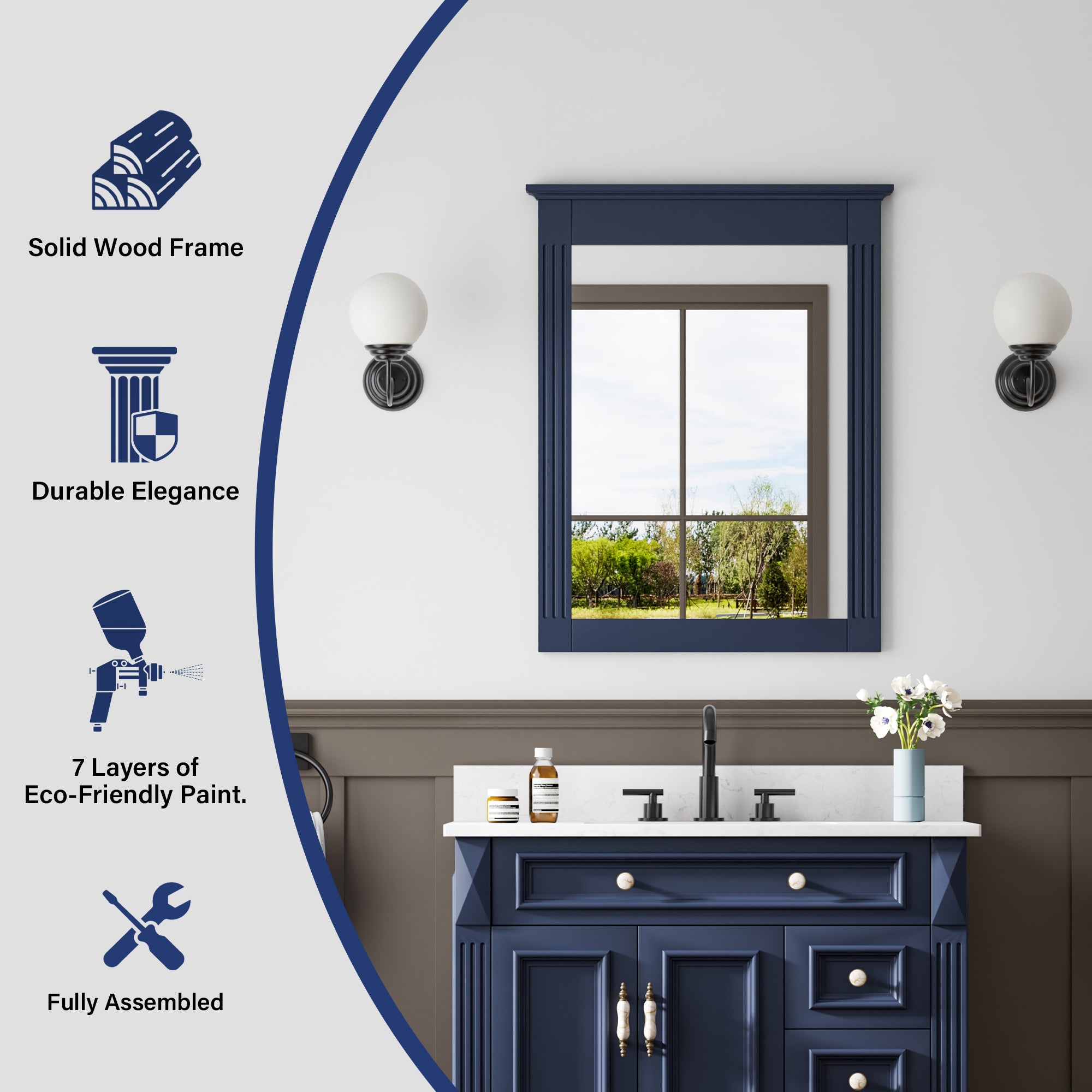 26 in. W x 33 in. H Medium Rectangular Wood Framed Wall Mount Bathroom Vanity Mirror(Set of 2)