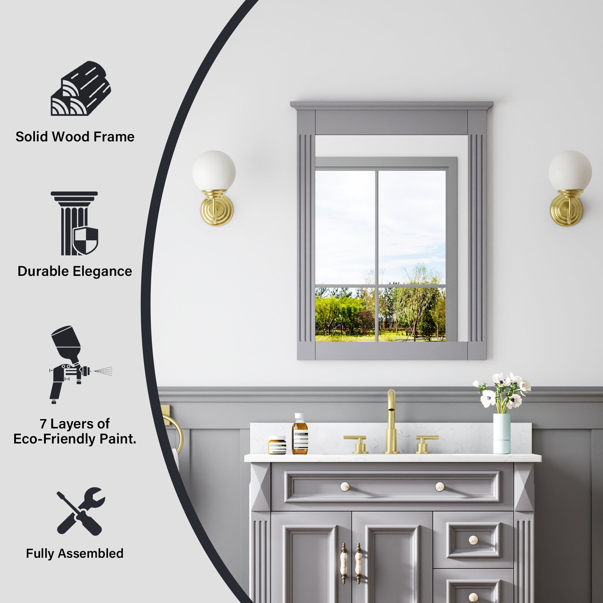 26 in. W x 33 in. H Medium Rectangular Wood Framed Wall Mount Bathroom Vanity Mirror(Set of 2)