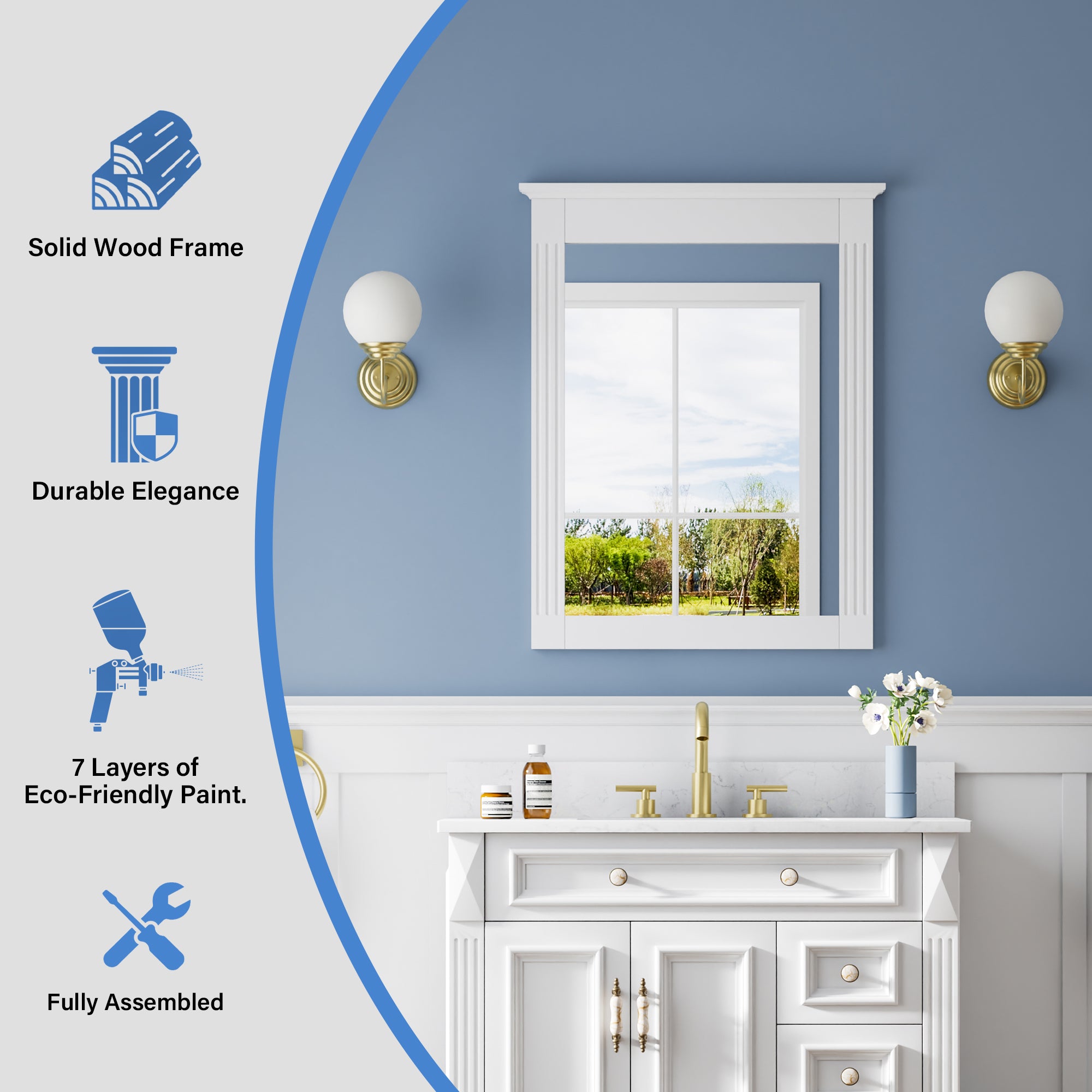 26 in. W x 33 in. H Medium Rectangular Wood Framed Wall Mount Bathroom Vanity Mirror(Set of 2)