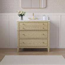 36 in. OAK Single Sink Freestanding Solid Wood Bathroom Vanity with Carrara White Quartz Countertop