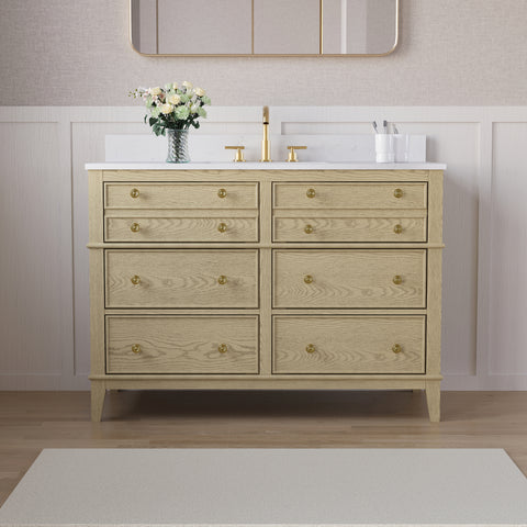 48 in. OAK Single Sink Freestanding Solid Wood Bathroom Vanity Storage Organizer with Carrara White Quartz Countertop