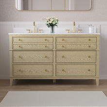60 in. OAK Double Sinks Freestanding Solid Wood Bathroom Vanity with Carrara White Quartz Countertop